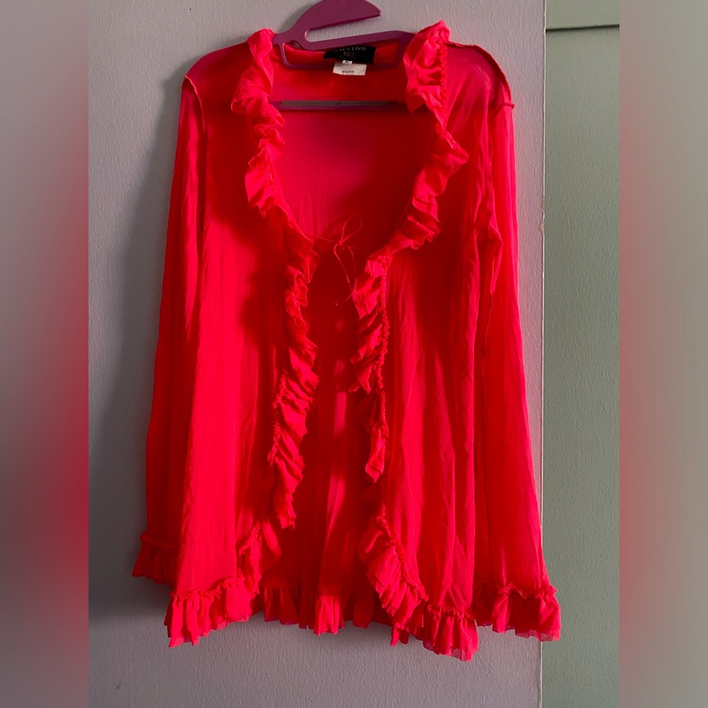 JEAN PAUL GAULTIER MAILLE HOT PINK MESH CARDIGAN TOP, SIZE L , VINTAGE